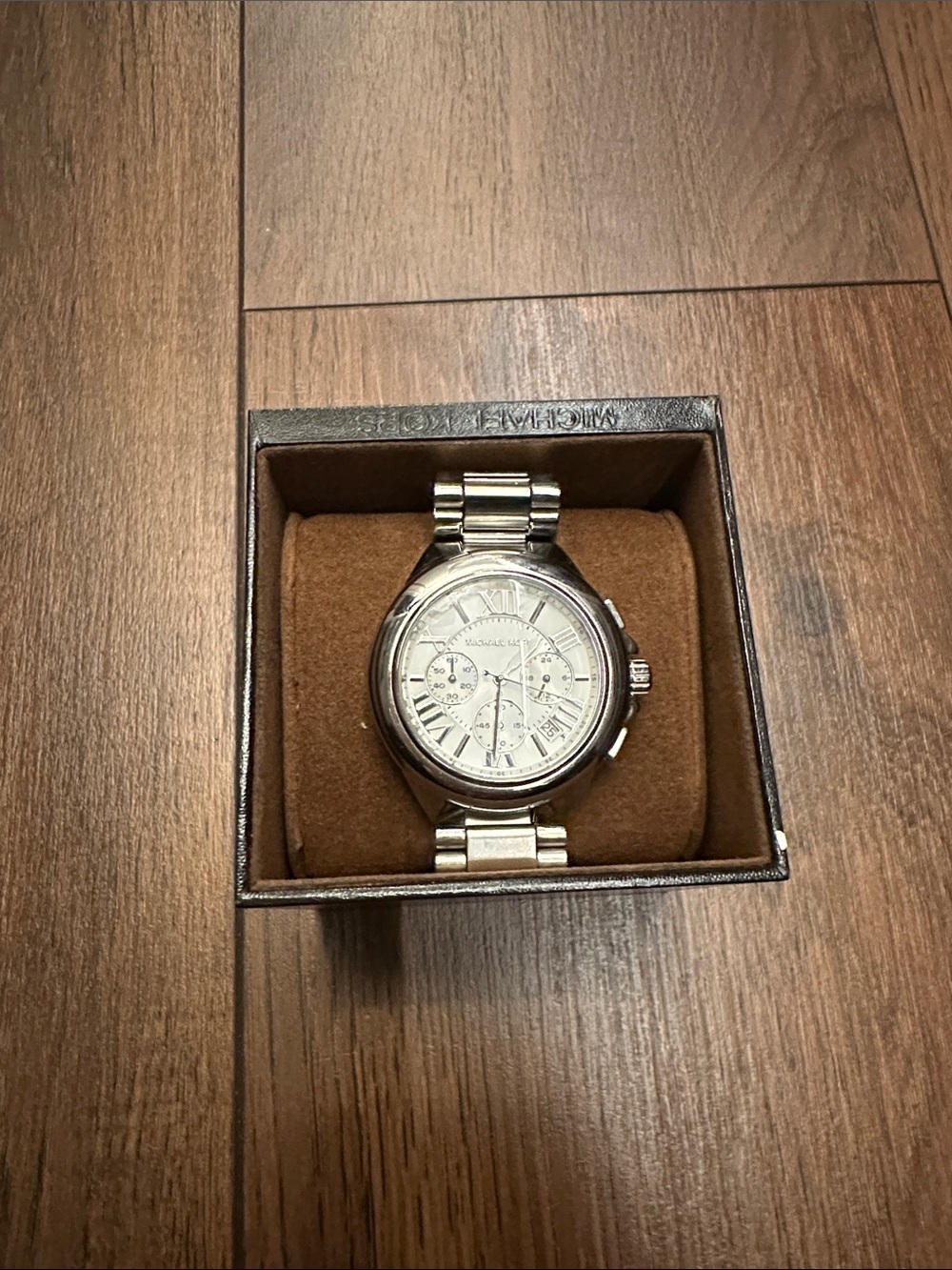 Michael Kors Silver Tone Men's Chronograph Watch with White Dial